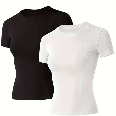 Temu｜2 Pack Womens Athletic Shirts Quick Dry Compression Sport Tees