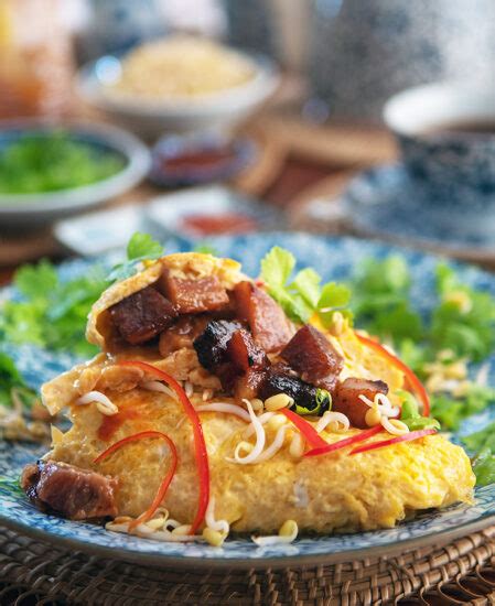 Char Siu Pork Omelette Recipe With Sprouts And Celery Leaf