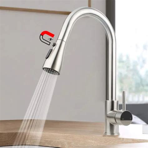 Aquacubic Cupc Magnetic High Arc Pull Out Brushed Nickel Kitchen Faucet