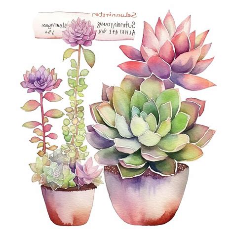 Premium AI Image Aesthetic Watercolor Succulent Plants Illustration