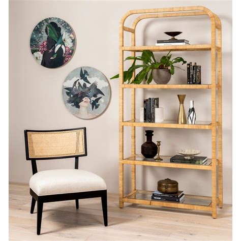 Palms Glass Shelf Honey Rattan Bookcase Bookshelves Tidy Room Bookcase