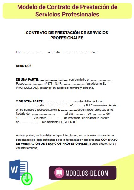 Modelos De Contrato De Prestación De Servicios En Word