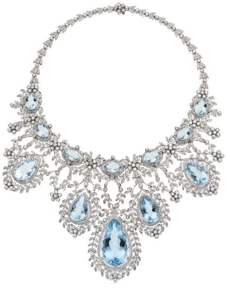 Aquamarine and Diamond Necklace in White Gold