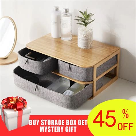 Multi layer Drawer Type Bamboo Wood Desktop Storage Box Office Waterproof Storage Drawers Multi ...