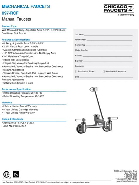 Fillable Online Chicago Faucet 897 RCF Hot And Cold Water Sink Fax Email Print PdfFiller