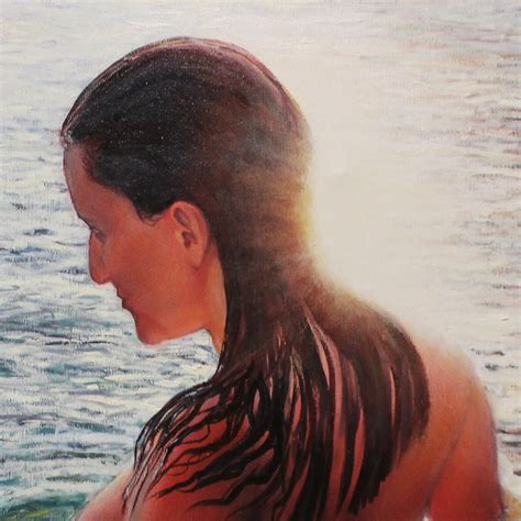 The Naiad Original Oil Painting 65 X 80 Cm 25 6 X 31 5 Woman Walking Into Water Nude Sunset