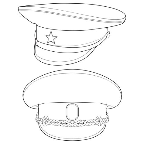 Set of outline military cap vector illustration isolated on white ...