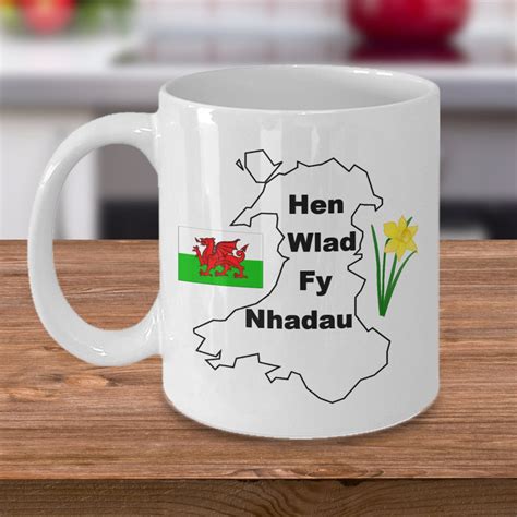 Welsh Mug Welsh Flag Daffodil Welsh Anthem Hen Wlad Fy Etsy Uk
