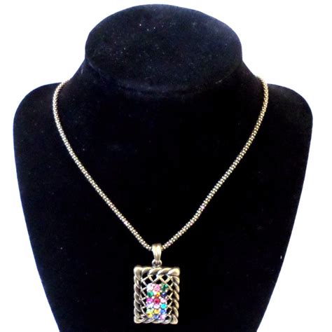 Rhinestone Bling Necklace And Pendant Vintage Inspired With Lattice