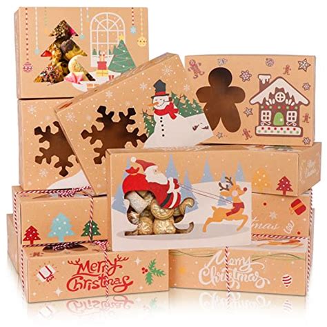 Fayavoo Lot de 12 boîtes cadeaux de Noël en papier kraft avec fenêtre