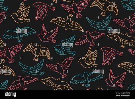 Bird Seamless Pattern Abstract Graphic Boundless Doodle Ornament Hand