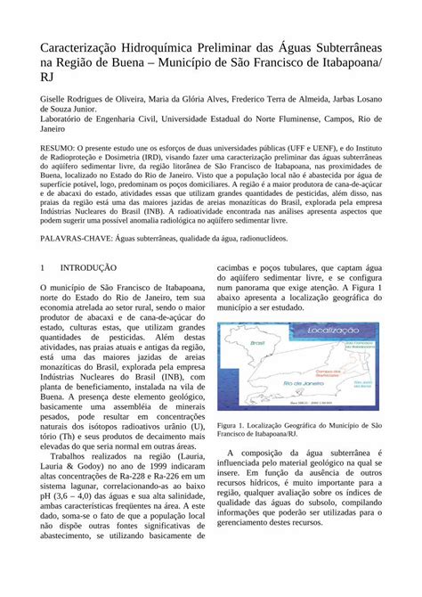 Pdf Caracteriza O Hidroqu Mica Preliminar Das Guas Subterr Neas