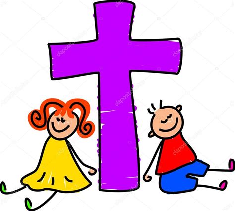 Happy Christian Children Around A Cross Stock Vector Image By ©prawny