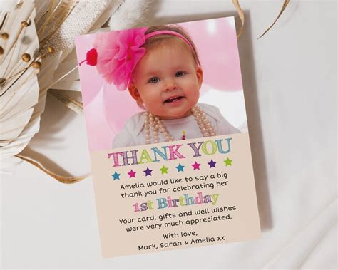 Birthday Thank You Card Editable Template Instant Download 5 X 7