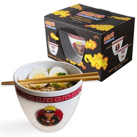 Naruto Shippuden Ramen Ceramic White Round Bowl With Chopsticks 16 Oz