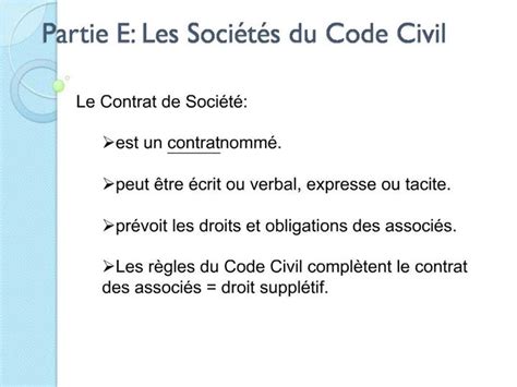 Ppt Partie E Les Soci T S Du Code Civil Powerpoint Presentation