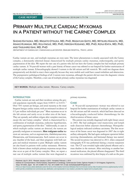 Pdf Primary Multiple Cardiac Myxomas In A Patient Without The Carney