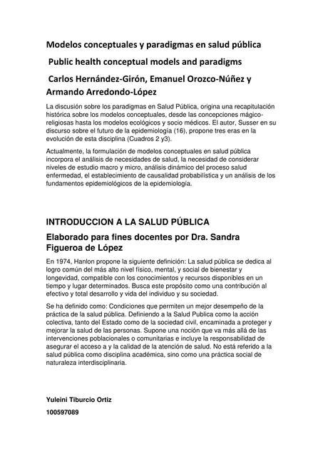 Modelos Conceptuales Y Paradigmas En Salud P Blica Marianna Mateo Udocz