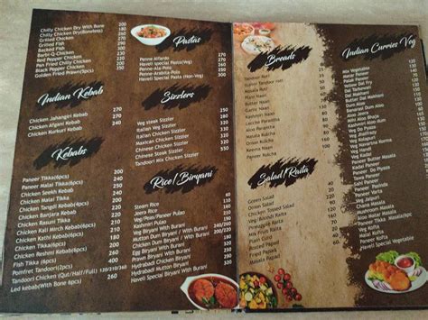 Menu at Haveli, Berhampore