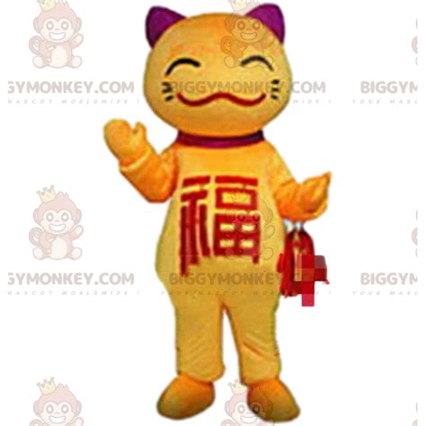 Yellow Cat Biggymonkey™ Mascot Costume Asian Cat Sizes L 175 180cm