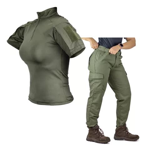 Farda Tática Feminina Camuflada Combat Tshirt Calça Cargo