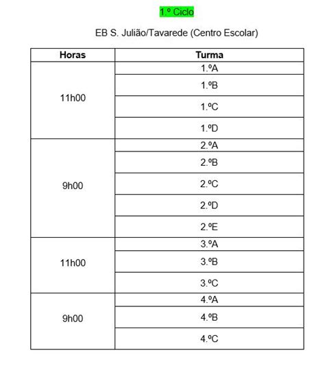 Calendário de Receção aos Pais Encarregados de Educação e Educandos