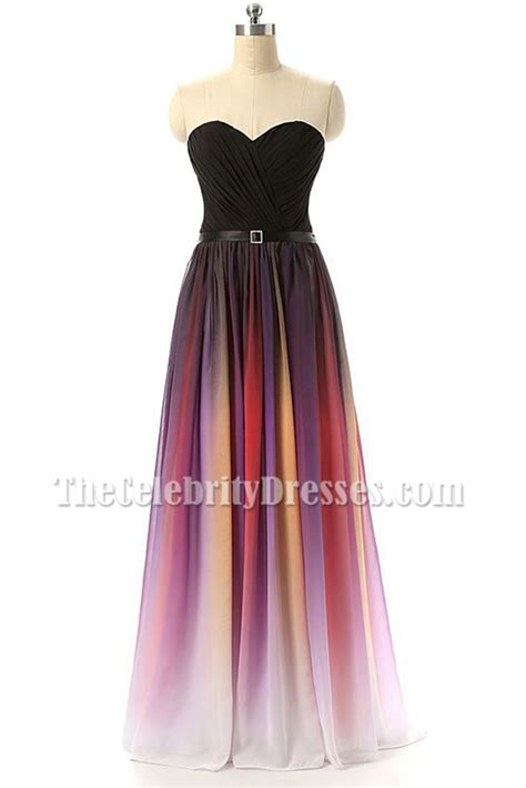 Color Gradient Strapless Sweetheart Chiffon Formal Evening Prom Dress