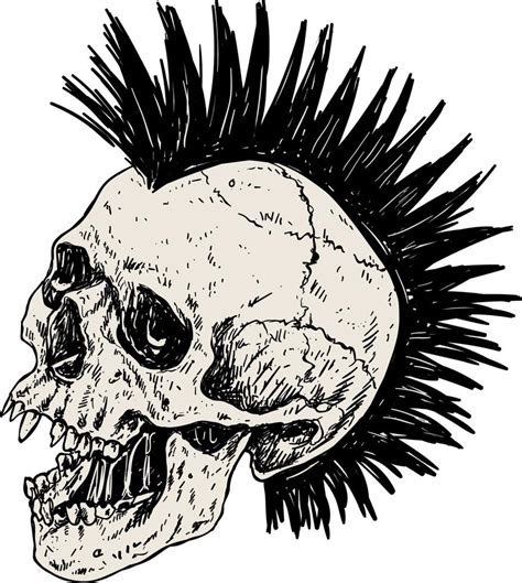 Punk Skull with Mohawk Hair 16417027 Vector Art at Vecteezy