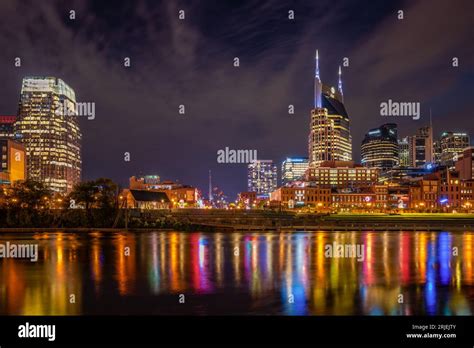 Colorful Nashville Night Time Reflection Stock Photo Alamy