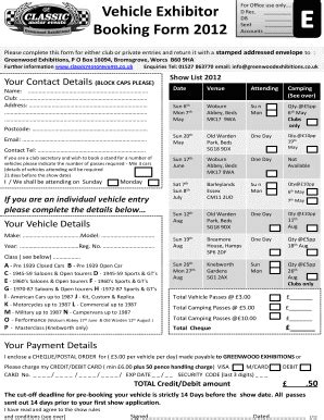 Fillable Online Steamcar Vehicle Exhibitor For Office Use Only Booking