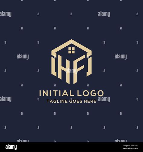 Initials HF Logo With Abstract Home Roof Hexagon Shape Simple And