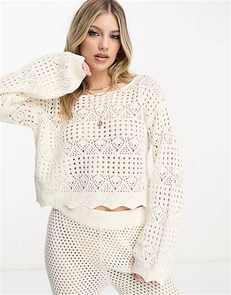 Miss Selfridge Crochet Long Sleeve Jumper In Cream Asos