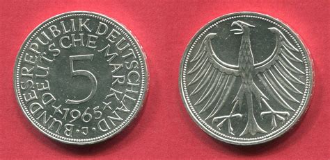 Deutschland BRD 5 Mark Kursmünze 1965 J Silberadler prägefrisch MA Shops