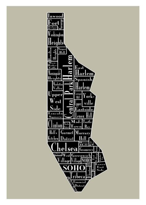 New York City Map Manhattan Neighborhood Map New York Black - Etsy