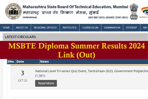 Msbte Summer Diploma Results Link Out Msbte Org In Diploma Nd