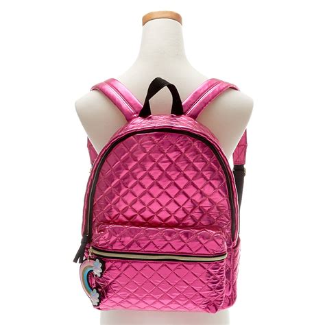 Hot Pink Metallic Quilted Backpack Claires Us