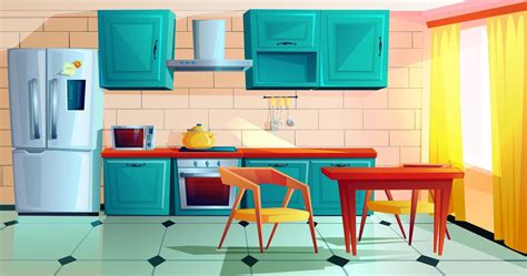 Kitchen Interior Witn Wooden Furniture Cartoon Vector Art At