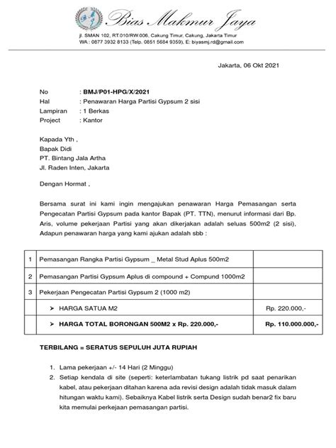 Surat Penawaran Harga Partisicat Pdf