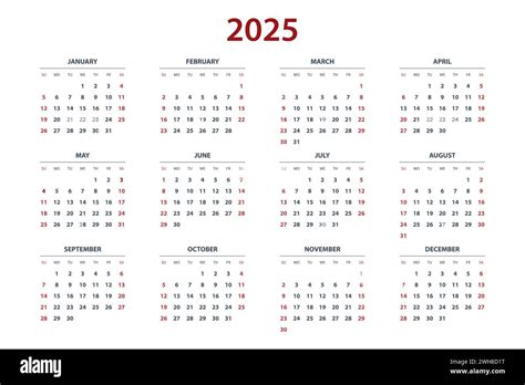 Plantilla de calendario trimestral para el año 2025 Rejilla de