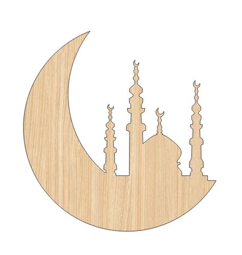 Laser Cut Ramadan Kareem Masjid Moon Wooden Simple Mosque Cutout Free