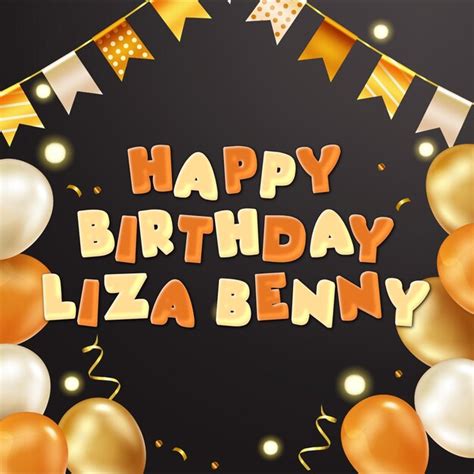 Feliz cumpleaños Liza Benny Gold Confetti Cute Balloon Card Foto Efecto