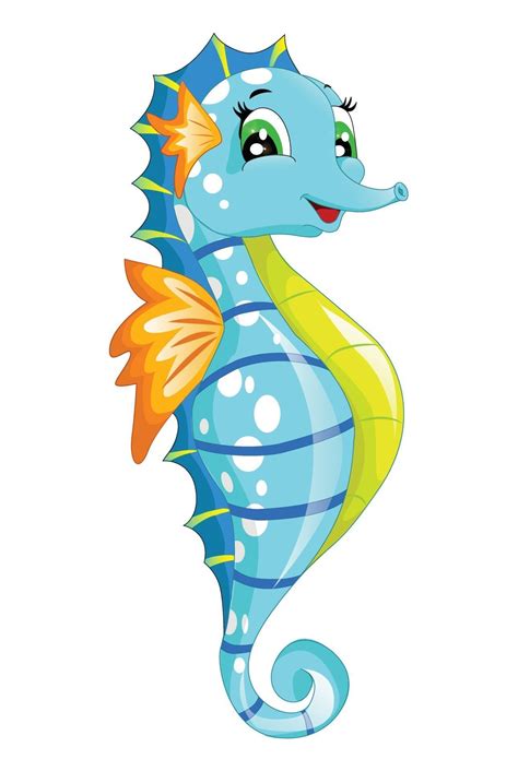 A Cute Blue And Yellow Seahorse Design Animal Cartoon Vector