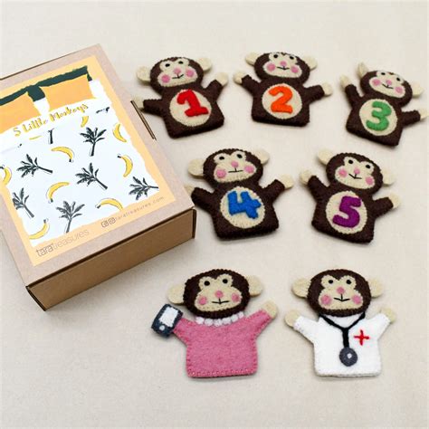 Tara Treasures Finger Puppets Five Monkeys - Honeybee Toys