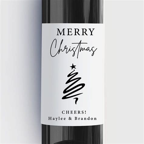 Merry Christmas Wine Bottle Label Hostess Holiday Wine Gift Etsy