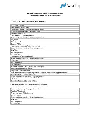 Fillable Online 1 REQUEST FOR A MAINTENANCE OF LEI Legal Person LEI