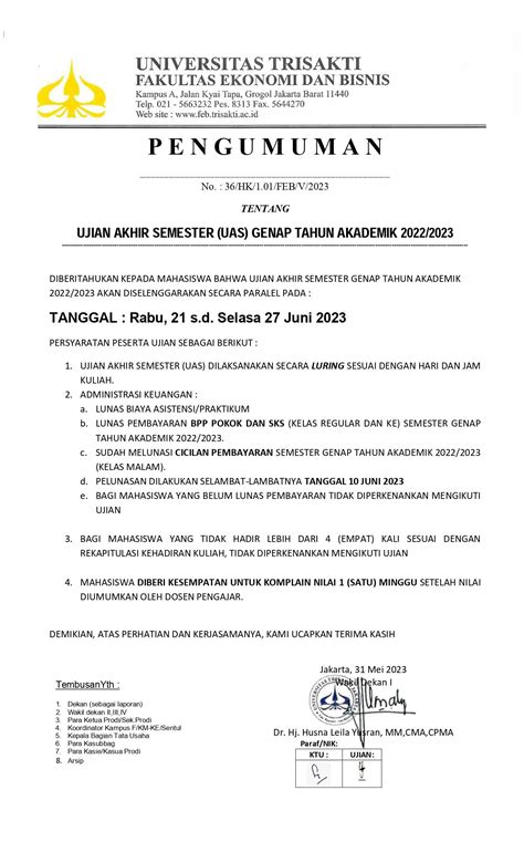 Pengumuman Dan Persyaratan Pelaksanaan Ujian Akhir Semester Uas Genap Ta 20222023 Prodi