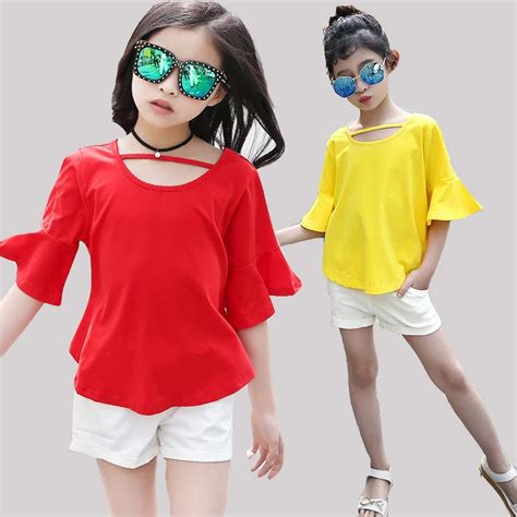 Children Clothing Sets For Girls Outfits Flare Sleeve T Shirts And Shorts