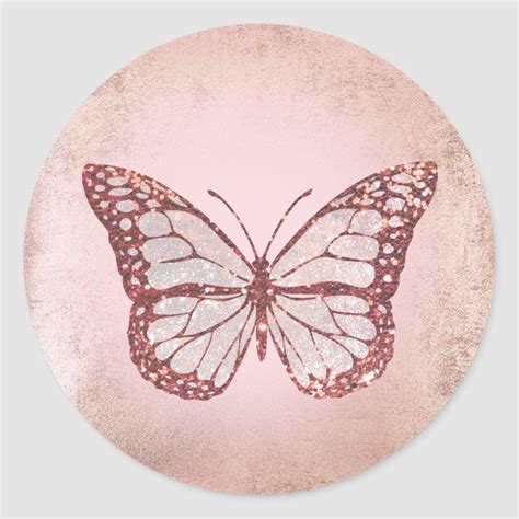 Pink Glitter Butterfly Classic Round Sticker Zazzle Butterfly