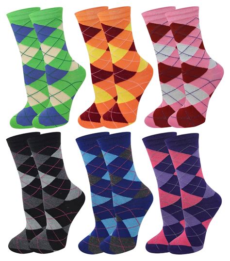 Sumona Soft Adult Women S Argyle Design Crew Socks 6 Pairs Colorful Novelty Size 9 11