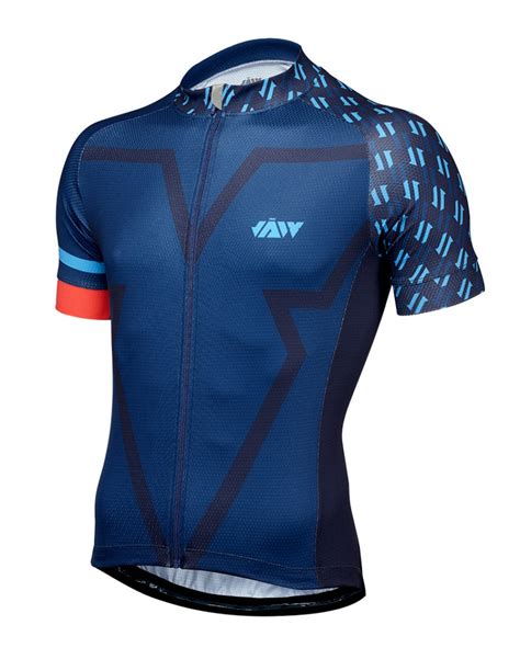 Mens Sun Protection Upf 50 Cycling Jersey Jaw Big V Navy Blue